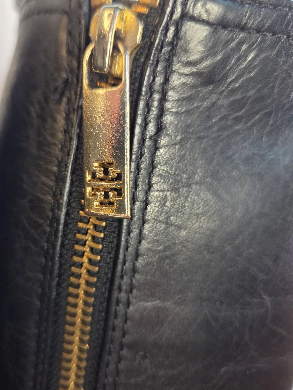 Tory Burch Alessandra Black Leather Tall Riding Boot Gold Hardware Sz 8M Classic